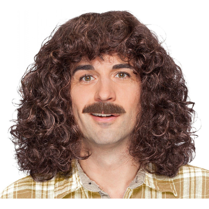 Parrucca riccia castana da uomo