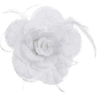 Spilla Rosa Bianca in Similseta – Fiore Vellutato con Clip ed Elastico per Capelli e Abiti