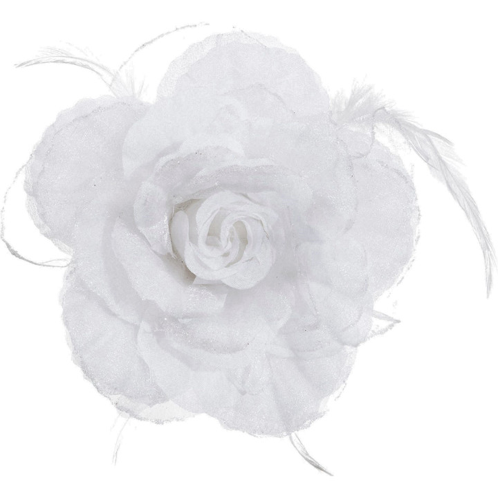 Spilla Rosa Bianca in Similseta – Fiore Vellutato con Clip ed Elastico per Capelli e Abiti