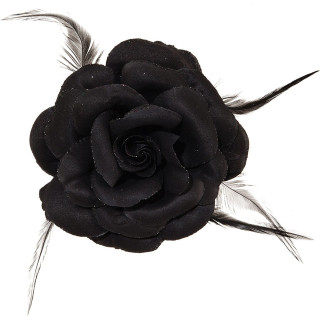 Spilla Rosa Nera in Similseta – Fiore Vellutato con Clip ed Elastico per Capelli o Abiti