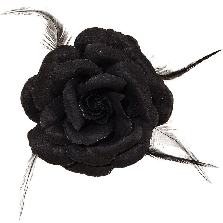 Spilla Rosa Nera in Similseta – Fiore Vellutato con Clip ed Elastico per Capelli o Abiti