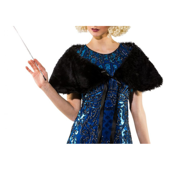 Stola Elegante in Ecopelliccia Nera – Coprispalle Charleston con Lacci in Raso