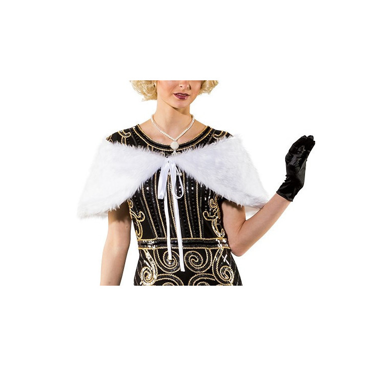 Stola in Ecopelliccia Bianca – Coprispalle Elegante con Lacci in Raso