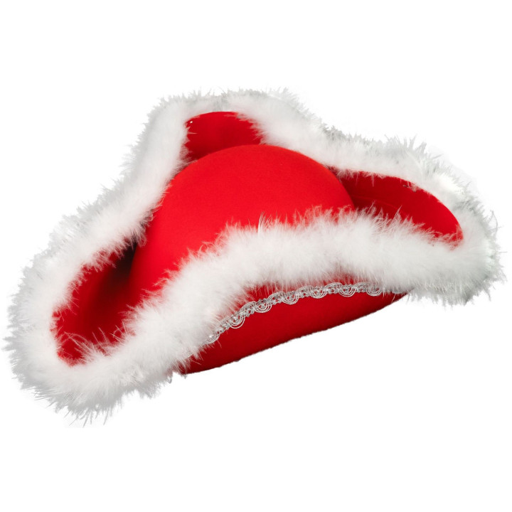 Tricorno Veneziano Red Silver con Passamaneria Argentata e Piumaggio Bianco