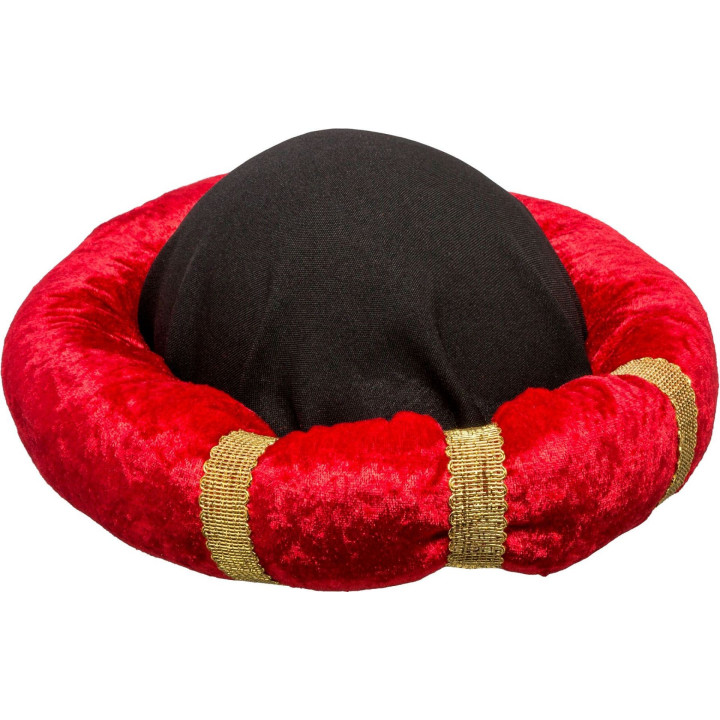 Turbante da Sultano Rosso – Copricapo Orientale con Corona Rubino