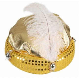 Turbante Dorato da Sultano con Piuma e Borchie
