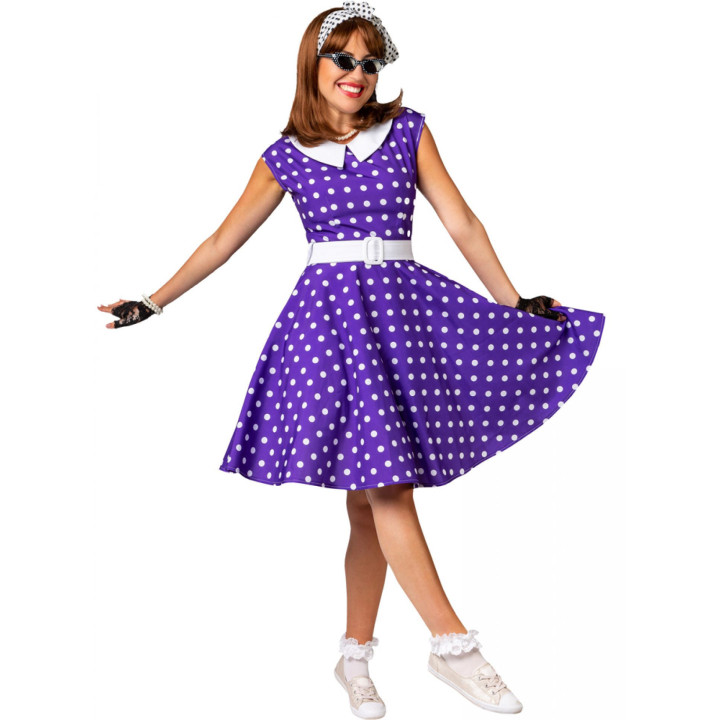 Vestito anni '50 viola a pois