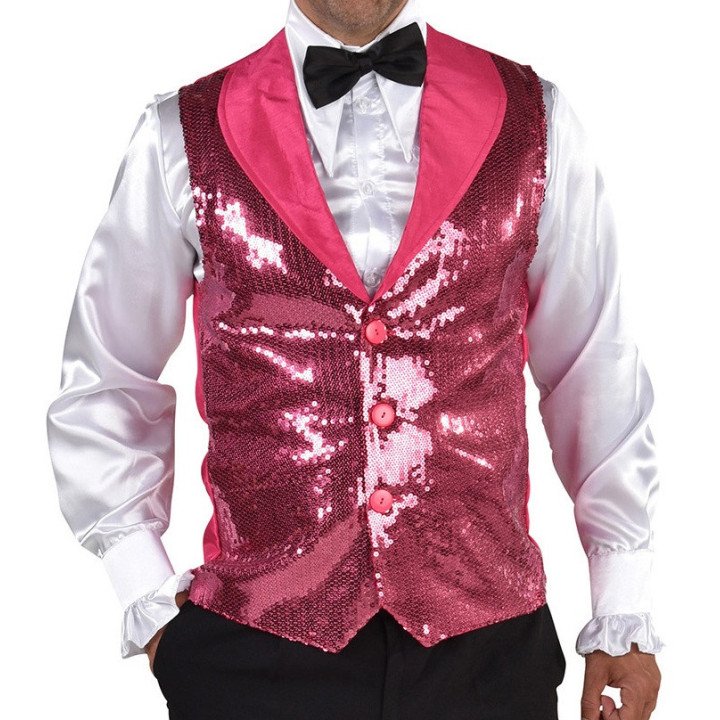 Gilet Paillettes Pink Luxe Uomo – Eleganza Scintillante per Showman e Musicisti