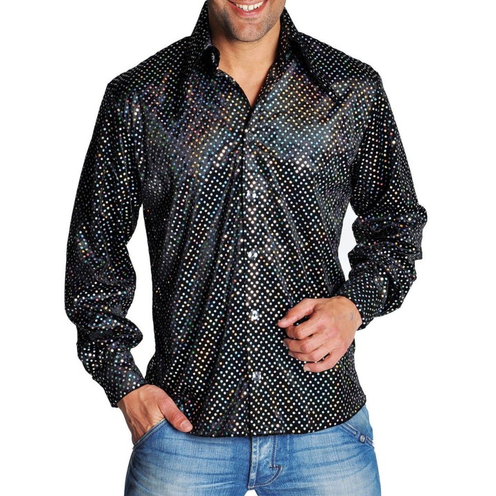 Camicia uomo velluto e pailletes nera