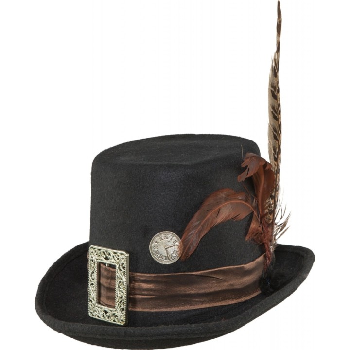 Cappello a cilindro steampunk con piuma