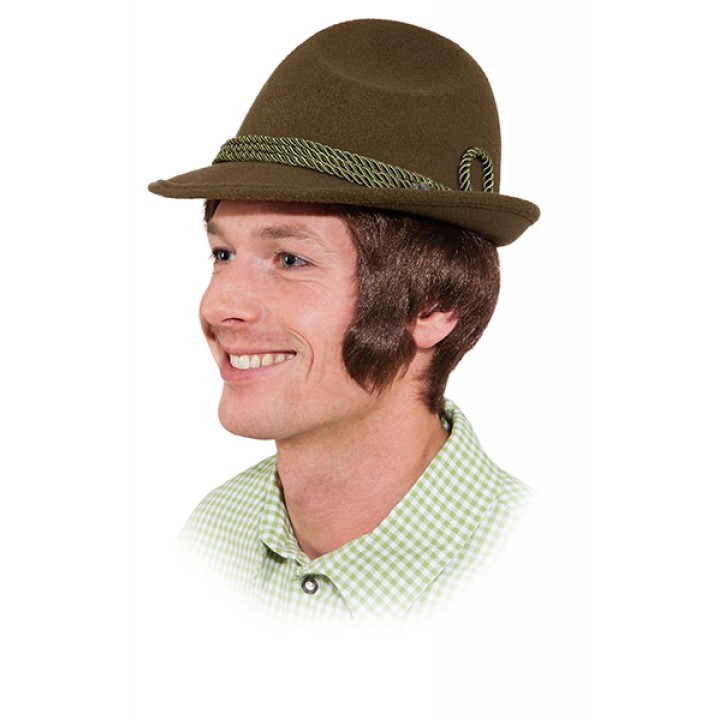 Cappello Bavarese Uomo in Feltro – Stile Alpino Verde/Marrone con Corda Intrecciata