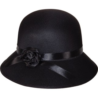 Cappello Cloche Donna Anni ’20 – Stile Charleston con Fiore in Rasatello Nero