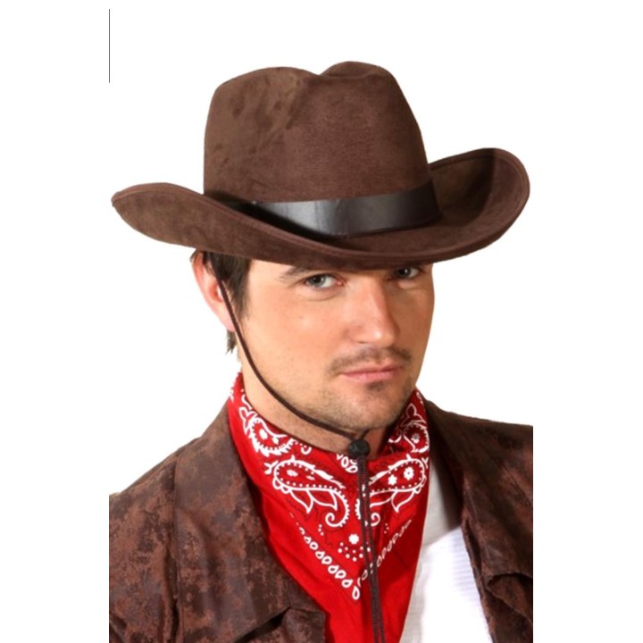 Cappello Cowboy Marrone Scamosciato – Stile Western con Falda Larga e Cordino