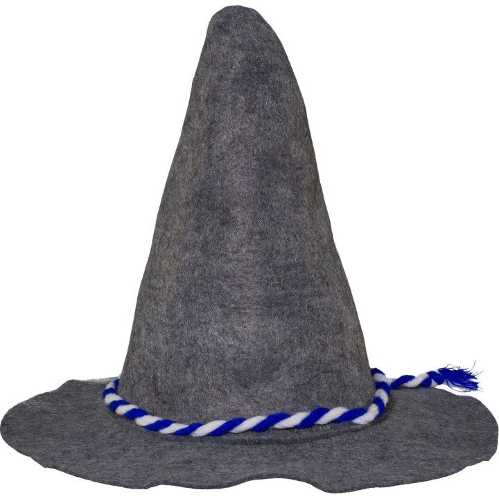Cappello da Pastore Bavarese in Feltro Grigio – Con Corda Bianco e Blu e Tesa Larga