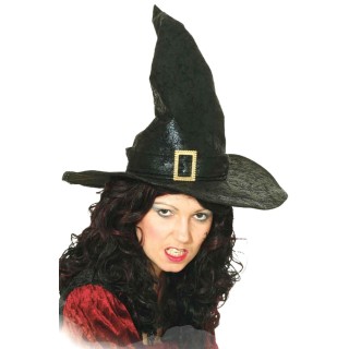 Cappello da Strega o Stregone con Fibbia Dorata – Cono Nero Fantasy Effetto Anticato
