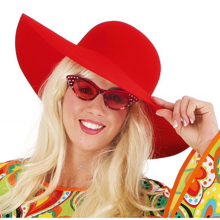 Cappello Donna a Tesa Larga Rosso Vermiglio – Stile Pop Anni 50/60 in Pura Lana