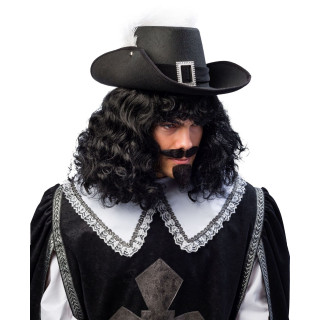 Cappello D’Artagnan da Moschettiere Nero con Fibula e Piuma Bianca – Taglia 61