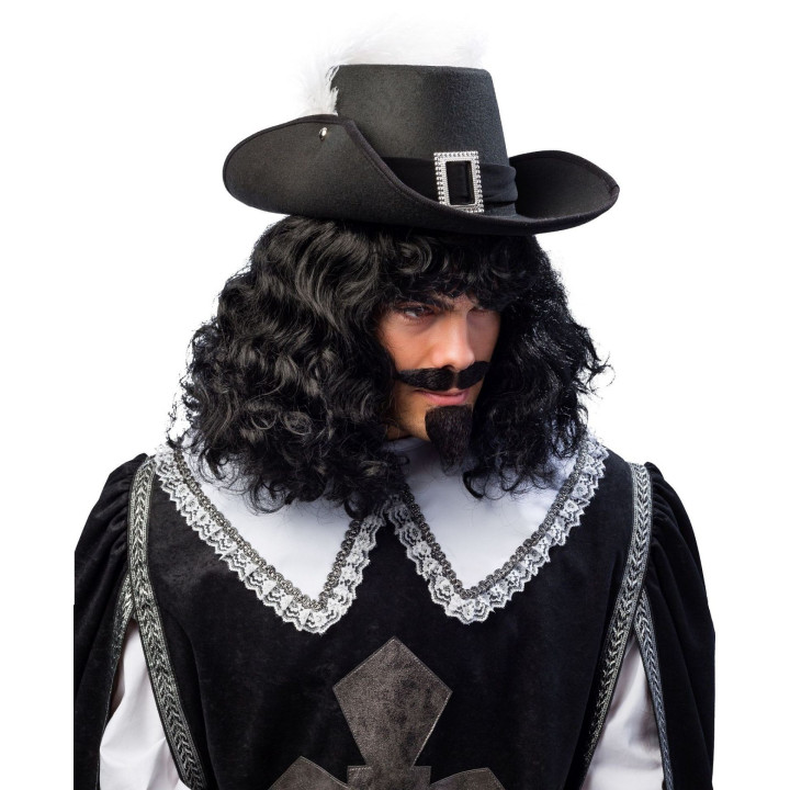 Cappello D’Artagnan da Moschettiere Nero con Fibula e Piuma Bianca – Taglia 61