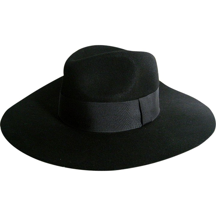 Cappello Gangster Nero Anni '30 a Tesa Larga in Lana