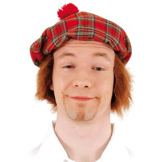 Cappello scozzese con capelli e ponpon