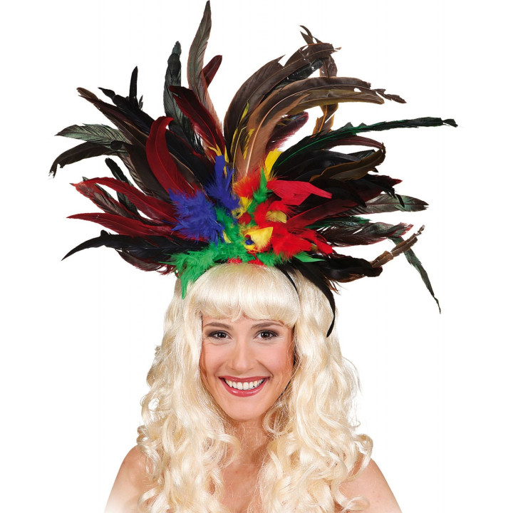 Cerchietto Samba Multicolor con Piume Lunghe – Accessorio Scenico da Showgirl e Carnevale