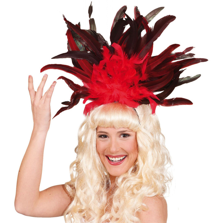 Cerchietto Samba Rosso con Piume Lunghe – Look Glamour per Show e Carnevale