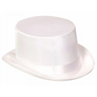 Cilindro Bianco Satinato con Fascia in Raso – Cappello Elegante per Costume e Spettacolo