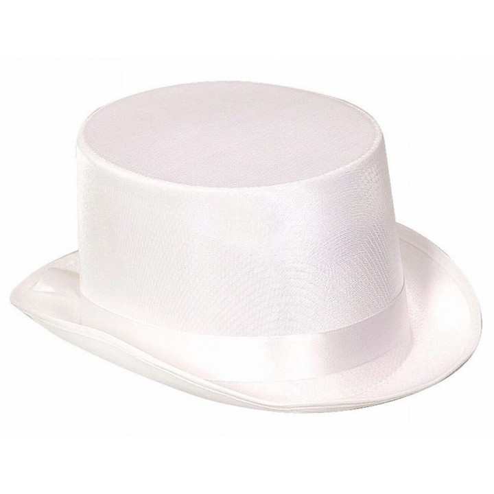 Cilindro Bianco Satinato con Fascia in Raso – Cappello Elegante per Costume e Spettacolo