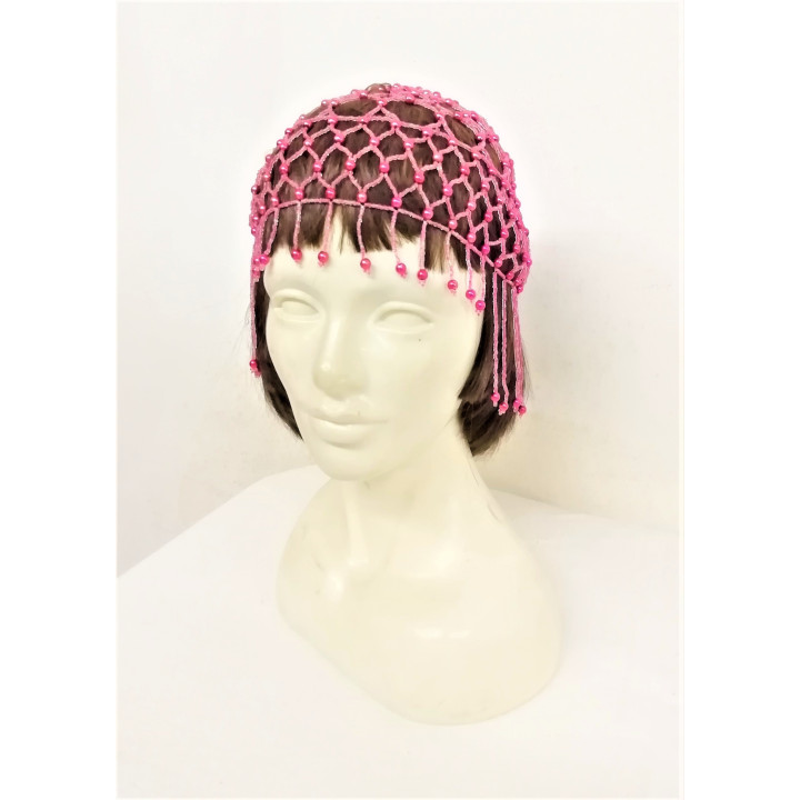 Copricapo Charleston Rosa con Perline – Accessorio Anni Venti Elegante