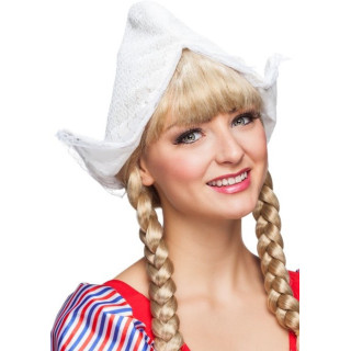 Copricapo Olandesina Bianco con Ricami e Pizzo Merlettato - Cappello Femminile Tradizionale Olandese