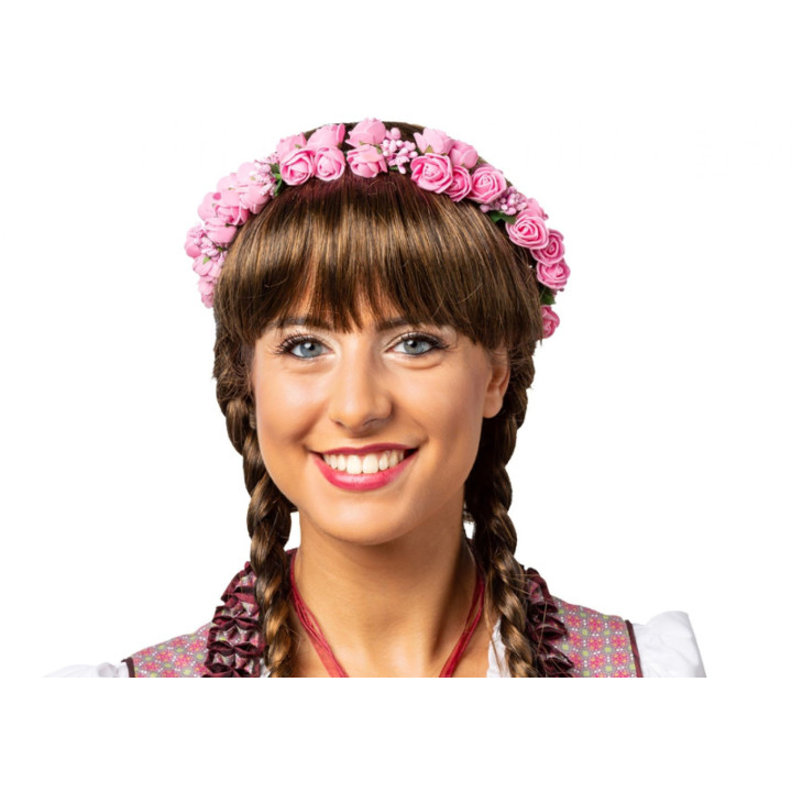 Corona da Sposina con Roselline Rosa – Diadema Floreale per Sposa, Mondina o Travestimenti Agresti