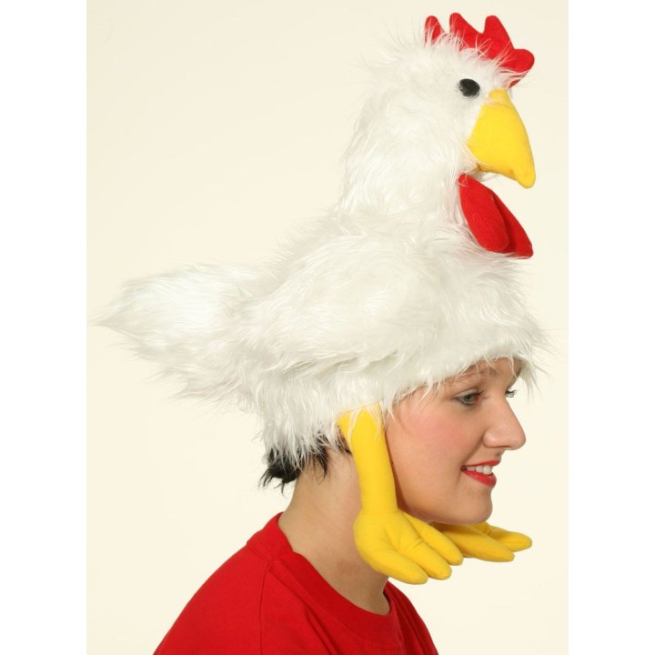 Cuffia Gallina in Panno Peluche – Cappello Spiritoso a Forma di Pollo per Divertimento e Travestimento