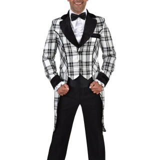 Frac Tartan Bianco-Nero – Giacca Elegante a Quadri per Showman e Spettacolo