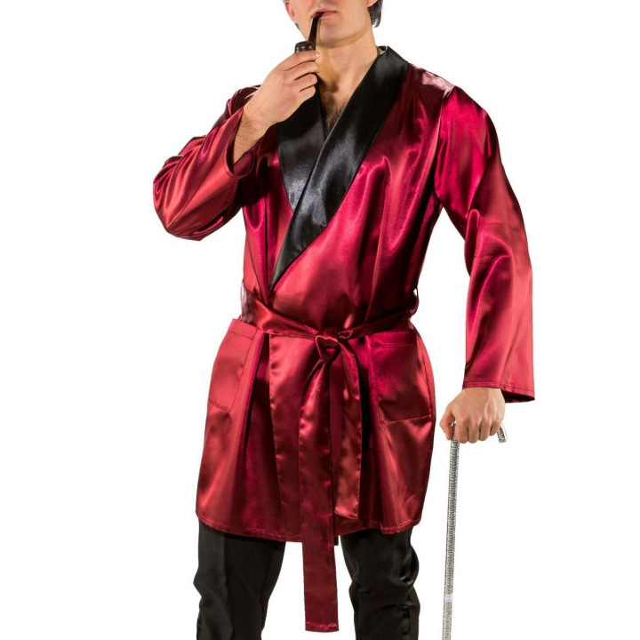 Giacca da Camera Uomo in Simil Seta - Eleganza Bordeaux con Rever Nero