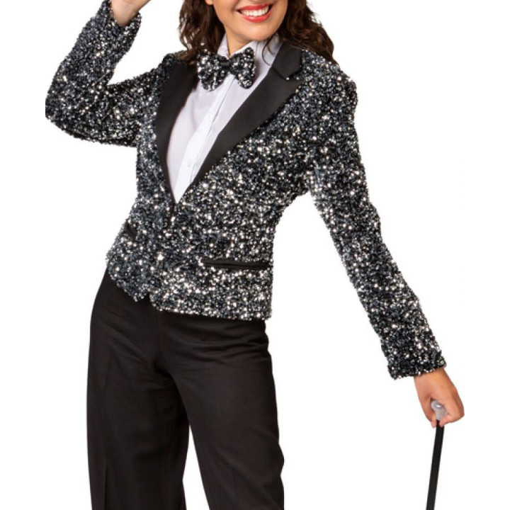 Giacca Donna Corta in Paillettes Argento - Eleganza Scintillante e Moderna