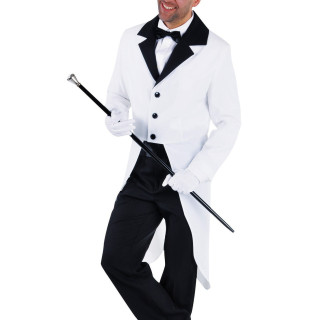 Giacca Frac Bianco con Rever Nero – Eleganza per Spettacolo, Musical e Eventi