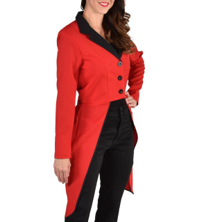 Giacca Frac Rosso Rever Nero Donna – Eleganza Audace e Seducente
