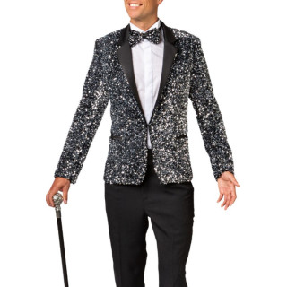 Giacca Uomo Corta in Paillettes Argento - Eleganza Scintillante per Spettacoli