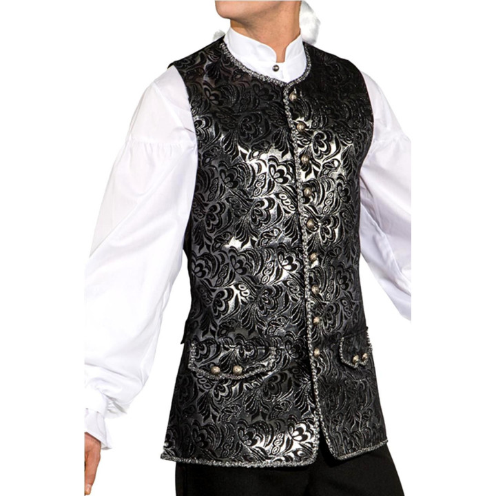 Gilet Broccato Argento – Stile Barocco in Nero e Argento
