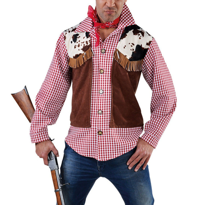 Gilet Cowboy Far West – Stile Rodeo con Frange e Inserti Maculati
