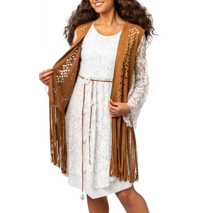 Gilet Hippie Scamosciato da Donna – Ecopelle Marrone con Frange