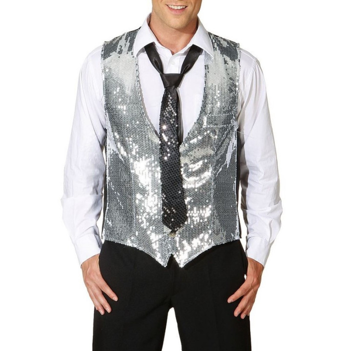 Gilet Paillettes Argento Uomo – Eleganza Sobria e Scintillante per Eventi di Gala
