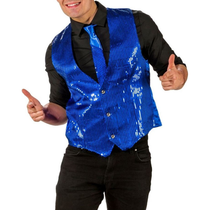 Gilet Paillettes Blu Uomo – Eleganza Scintillante per Showman e Musicisti