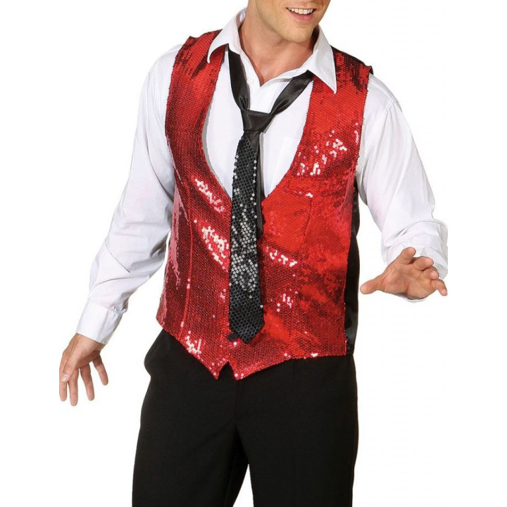 Gilet Paillettes Rosso Uomo – Eleganza e Brillantezza per Showman di Successo