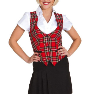 Gilet Scozzese Donna – Quadri Rossi e Neri, Elegante Stile Tartan