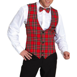 Gilet Scozzese Uomo – Quadri Rosso e Nero, Elegante Stile Tartan