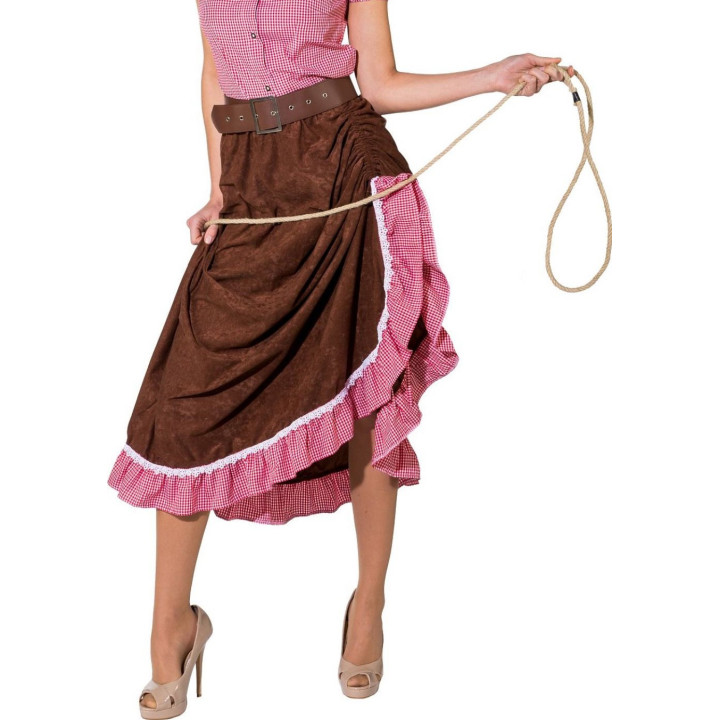 Gonna Cowgirl Rodeo – Lunga Svasata Marrone con Ruches
