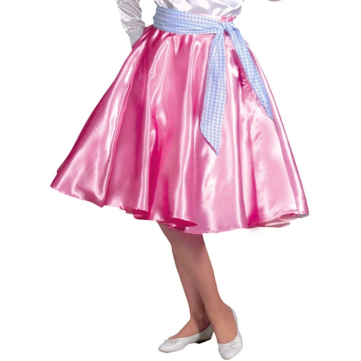 Gonna Rosa a Campana Anni '50 – Look Retro in Satinato Rosa con Vita Alta