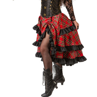 Gonna Scozzese Volant – Lunga a Ruota con Quadri Rossi e Neri