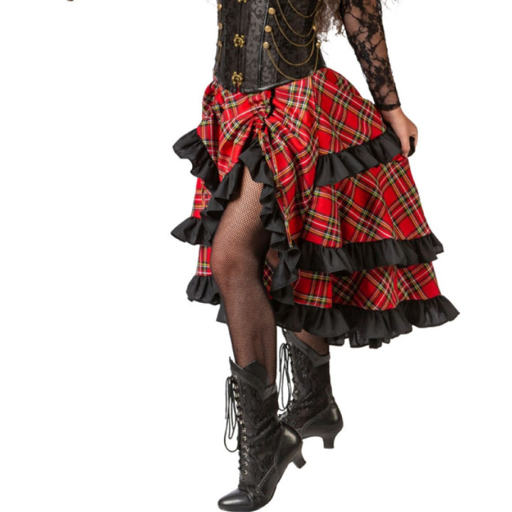 Gonna Scozzese Volant – Lunga a Ruota con Quadri Rossi e Neri